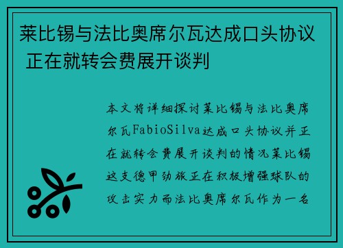 莱比锡与法比奥席尔瓦达成口头协议 正在就转会费展开谈判